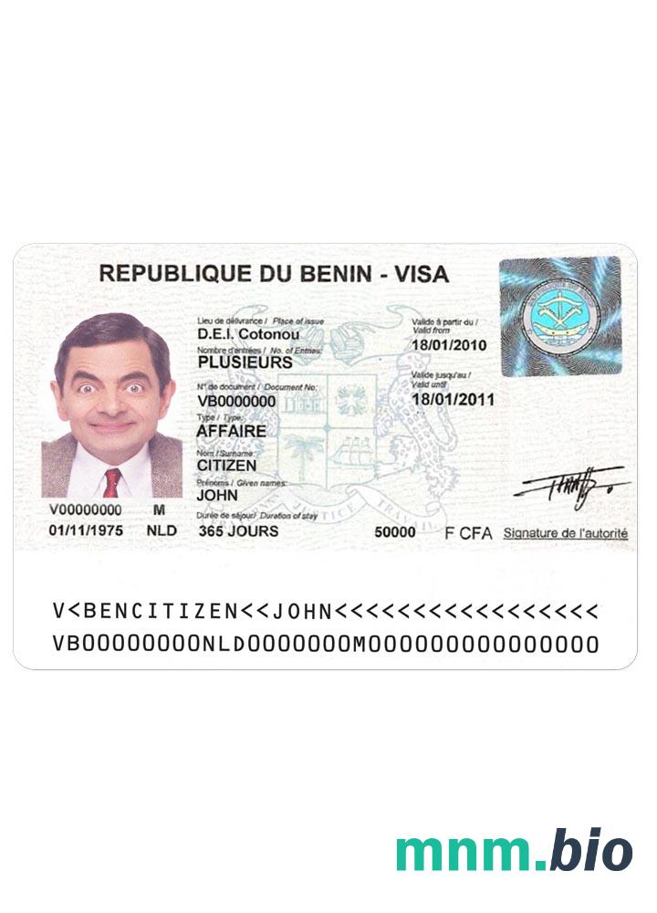 Benin visa w pełni edytowalny PSD